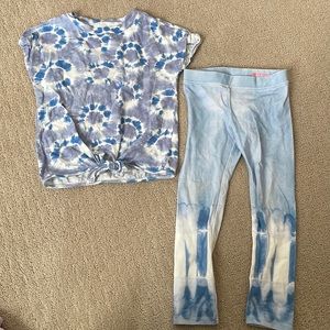 J Crew Crewcuts Blue tie dye top with matching cropped leggings size 4/ 4-5